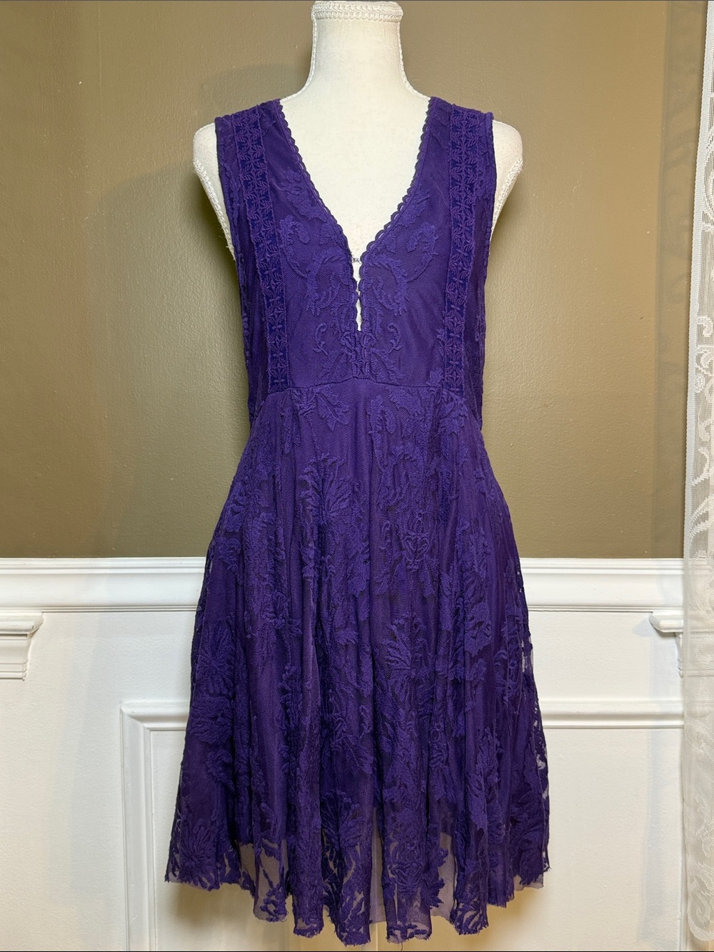 Free People Purple Lace Mini Dress Size 12 Boho Fairycore Coquette